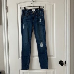 FRAME Le Skinny de Jeanne Distressed Dark‎ Wash Denim Jeans Size 27